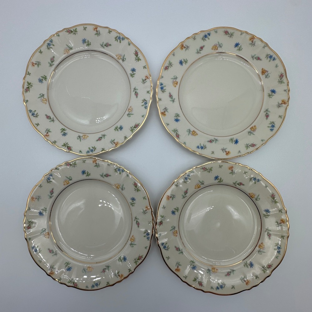 Syracuse China Suzanne Federal Shape Bread Plates Set of 4 Floral Gold 6.25"
